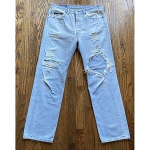 VTG Levis 501 Jeans Mens 32x29 Made in USA Blue Light Wash Thrashed Distressed